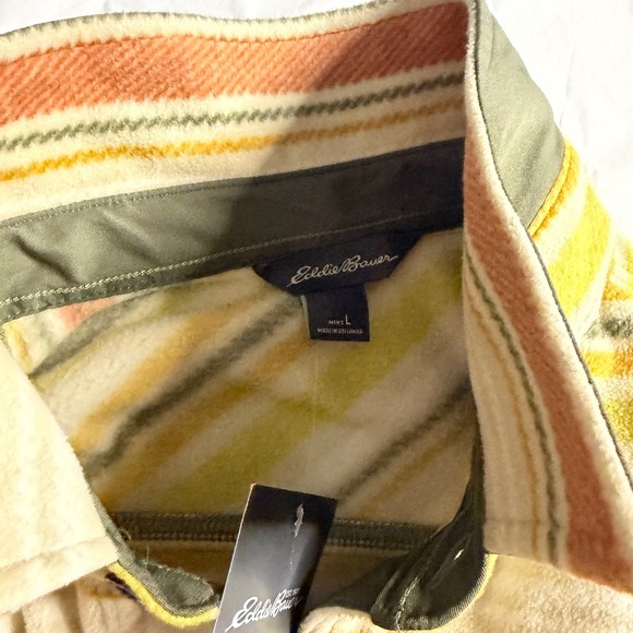 Eddie Bauer Mens Striped Southwestn Yellow Fleece Shirt Jacket Shacket Outdoor L - Picture 7 of 7